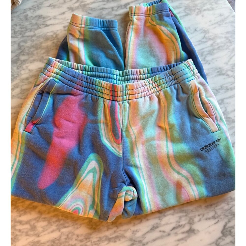 Adidas Hyperreal Allover Print Sweat Pants Vibrant Tie-dye Festival Design Sz L - Picture 4 of 7